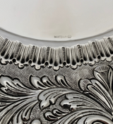LARGE 925 STERLING SILVER HANDMADE SWIRL CHASED ORNATE LEAF APPLIQUE ROUND TRAY