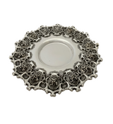 SMALL TOPAZIO 925 STERLING SILVER HANDMADE HEAVY FLORAL ORNATE LIQUOR CUP & TRAY