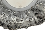 FINE 925 STERLING SILVER HANDMADE LEAF APPLIQUE CHASED ORNATE SHELL CUP & TRAY
