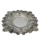 925 STERLING SILVER HANDMADE LEAF APPLIQUE ORNATE MATTE SHINY CUP & TRAY & COVER