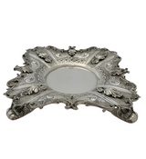 FINE 925 STERLING SILVER HANDMADE LEAF APPLIQUE ORNATE MATTE SHINY CUP & TRAY