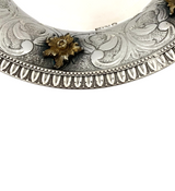 ITALIAN 925 STERLING SILVER & GILDED HANDMADE FLORAL APPLIQUE ORNATE CUP & TRAY