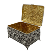 ITALY KIRK STYLE 925 STERLING SILVER HANDMADE REPOUSSE FLORAL JEWELRY ESROG BOX