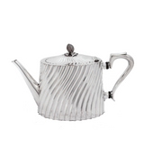 TOPAZIO 925 STERLING SILVER HANDMADE MODERN FLUTED SHINY SLEEK TEA SET & TRAY