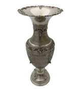 FINE TALL 925 STERLING SILVER HANDMADE FLORAL LEAF APPLIQUE MATTE FLOWER VASE