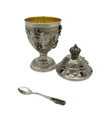 925 STERLING SILVER HANDMADE LEAF APPLIQUE CHASED SWIRL ORNATE HONEY DISH & TRAY