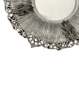 FINE 925 STERLING SILVER HANDMADE STRIATED LEAF APPLIQUE SWIRL ORNATE CUP & TRAY
