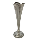 ANTIQUE TALL GORHAM 925 STERLING SILVER HANDMADE FLORAL ORNATE TRUMPET VASE