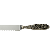 ITALIAN 925 STERLING SILVER HANDMADE FLORAL CUT OUT ORNATE SERRATED BREAD KNIFE