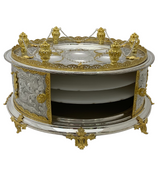 925 STERLING SILVER & GILDED HANDMADE CHASED LEAF APPLIQUE SEDER PLATE & SHELVES