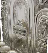 FINE 925 STERLING SILVER HANDMADE LEAF APPLIQUE CHASED ORNATE BACKWALL MENORAH