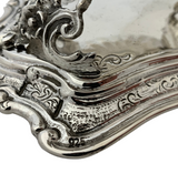 FINE 925 STERLING SILVER & CRYSTAL HANDMADE CHASED OVAL SALT HOLDER ON STAND