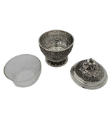 ITALIAN 925 STERLING SILVER & GLASS HANDMADE FLORAL ORNATE HONEY DISH & TRAY