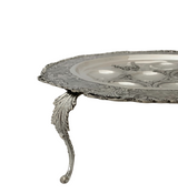 FINE 925 STERLING SILVER HANDMADE CHASED FLORAL LEAF APPLIQUE 3 LEG SEDER PLATE