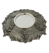 FINE 925 STERLING SILVER HANDMADE LEAF APPLIQUE ORNATE MATTE HONEY DISH & TRAY