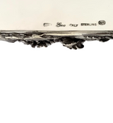 ITALIAN 925 STERLING SILVER HANDMADE FLORAL LEAF OPEN SQUARE FLAT NAPKIN HOLDER