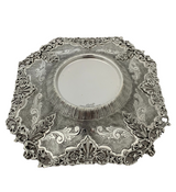FINE 925 STERLING SILVER HANDMADE LEAF APPLIQUE CHASED SWIRL HONEY DISH & TRAY