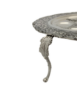 FINE 925 STERLING SILVER HANDMADE FLORAL LEAF APPLIQUE ORNATE 3 LEG SEDER PLATE