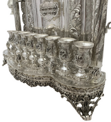 FINE 925 STERLING SILVER HANDMADE LEAF APPLIQUE CHASED ORNATE BACKWALL MENORAH