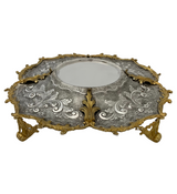 LARGE 925 STERLING SILVER & GILDED HANDMADE CHASED LEAF APPLIQUE HONEY DISH TRAY