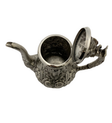 ANTIQUE 925 STERLING SILVER HANDMADE FLORAL CHASED COFFEE TEA POT OIL PITCHER