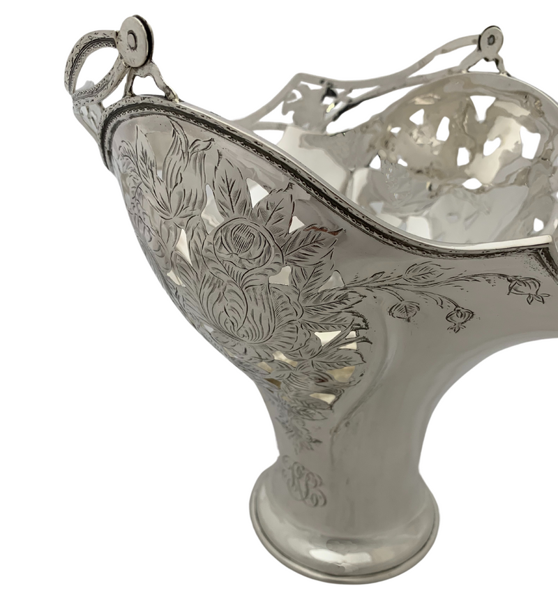 ANTIQUE 925 STERLING SILVER HANDMADE INTRICATE FLORAL CHASED BASKET CENTERPIECE