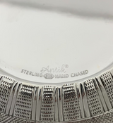 FINE 925 STERLING SILVER HANDMADE LEAF APPLIQUE CHASED SWIRL HONEY DISH & TRAY