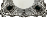 FINE 925 STERLING SILVER & GREEN STONE HANDMADE CHASED LEAF APPLIQUE CUP & TRAY