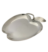 ANTIQUE AMERICAN 925 STERLING SILVER & CRYSTAL HANDMADE APPLE HONEY DISH & TRAY
