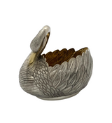 OLD ITALIAN 925 STERLING SILVER & GILDED HANDMADE SWAN CENTERPIECE BASKET DISH