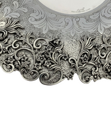 FINE 925 STERLING SILVER HANDMADE FLORAL LEAF APPLIQUE CHASED WINE BOTTLE & TRAY