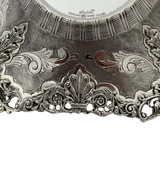 FINE 925 STERLING SILVER HANDMADE LEAF APPLIQUE CHASED SWIRL HONEY DISH & TRAY