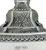 925 STERLING SILVER HANDMADE CHASED LEAF APPLIQUE MATTE & SHINY CANDLESTICKS