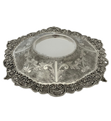 925 STERLING SILVER HANDMADE CHASED SWIRL FLORAL OPEN LACE HONEY DISH & TRAY