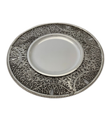 ITALIAN 925 STERLING SILVER & GLASS HANDMADE FLORAL ORNATE HONEY DISH & TRAY