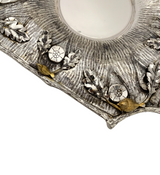 925 STERLING SILVER & GILDED HANDMADE MULTI BIRD LEAF APPLIQUE RIZHIN CUP & TRAY