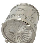 ANTIQUE 925 STERLING SILVER & GLASS HANDMADE ORNATE WOVEN ICE BUCKET & HANDLE