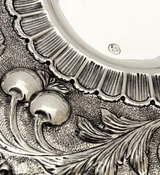 FINE 925 STERLING SILVER HANDMADE CHASED SWIRL CHERRY LEAF ORNATE MATTE TRAY