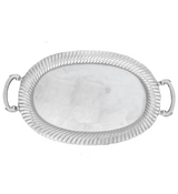 TOPAZIO 925 STERLING SILVER HANDMADE MODERN FLUTED SHINY SLEEK TEA SET & TRAY