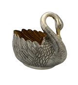 OLD ITALIAN 925 STERLING SILVER & GILDED HANDMADE SWAN CENTERPIECE BASKET DISH