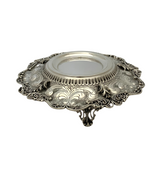 925 STERLING SILVER HANDMADE LEAF APPLIQUE CHASED SWIRL ORNATE HONEY DISH & TRAY