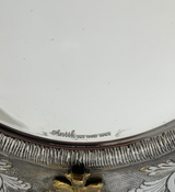 LARGE 925 STERLING SILVER & GILDED HANDMADE CHASED LEAF APPLIQUE HONEY DISH TRAY