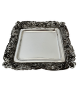 FINE ITALIAN 925 STERLING SILVER HANDMADE ROSE FLORAL APPLIQUE HONEY DISH & TRAY