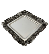FINE ITALIAN 925 STERLING SILVER HANDMADE ROSE FLORAL APPLIQUE HONEY DISH & TRAY