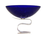 FINE ITALY 925 STERLING SILVER & BLUE CRYSTAL HANDMADE MODERN SHINY SLEEK BOWL