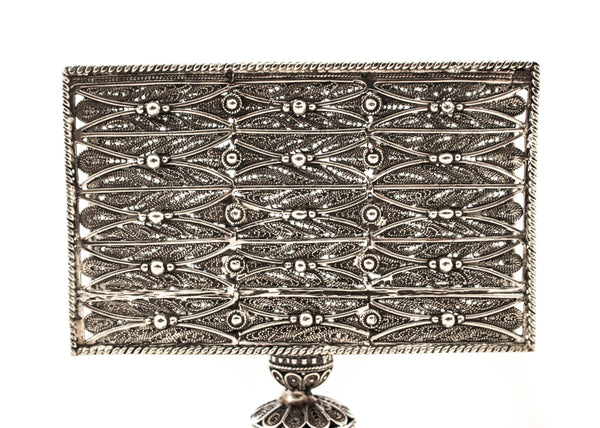 925 STERLING SILVER HANDCRAFTED DETAILED FILIGREE LACE ORNATE MATCHBOX ON STAND