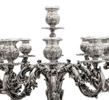 ITALIAN 925 STERLING SILVER HAND CHASED LEAF APPLIQUES ELEVEN LIGHT CANDELABRA
