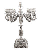 ITALIAN 925 STERLING SILVER HAND CHASED LEAF APPLIQUES ELEVEN LIGHT CANDELABRA