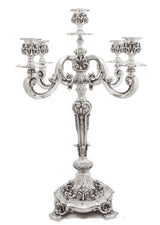 PAIR OF OLD PORTUGUESE 800 SILVER CHASED LEAF APPLIQUE FIVE LIGHT CANDELABRA