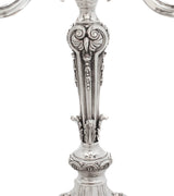 PAIR OF OLD PORTUGUESE 800 SILVER CHASED LEAF APPLIQUE FIVE LIGHT CANDELABRA